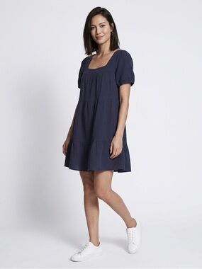 Rails Square-Neck Tiered Mini Dress in Navy